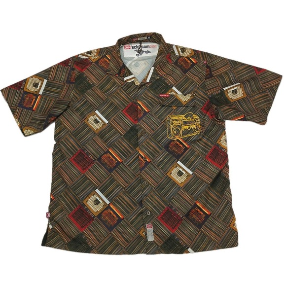 Ecko Unltd. Other - Ecko Unltd Complex Mens XL Brown Geometric Boombox Embroidered Button Up Shirt